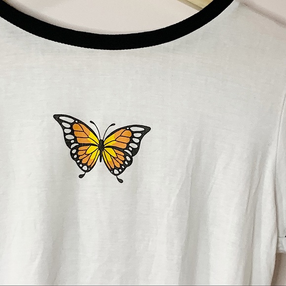 STREETWEAR | White butterfly crop top tee shirt size L - Picture 5 of 6